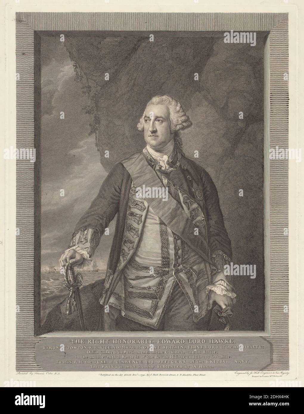 Le très honorable Edward Lord Hawke (1705-1781), John Hall, 1739–1797, Britannique, après Francis cotes RA, 1726–1770, Britannique, 1793, gravure, feuille : 11 1/2 x 15 po. (29.2 x 38,1 cm Banque D'Images