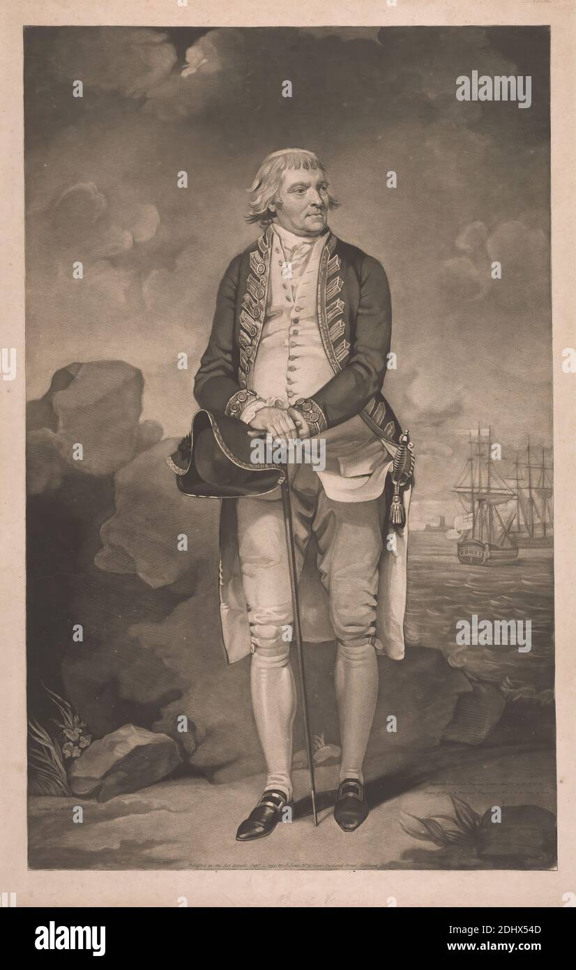 L'amiral Edward Vernon, John Jones, CA. 1745–1797, britannique, d'après Henry Singleton, 1766–1839, britannique, 1791, Mezzotint, feuille : 17 x 26 1/2in. (43.2 x 67,3 cm Banque D'Images