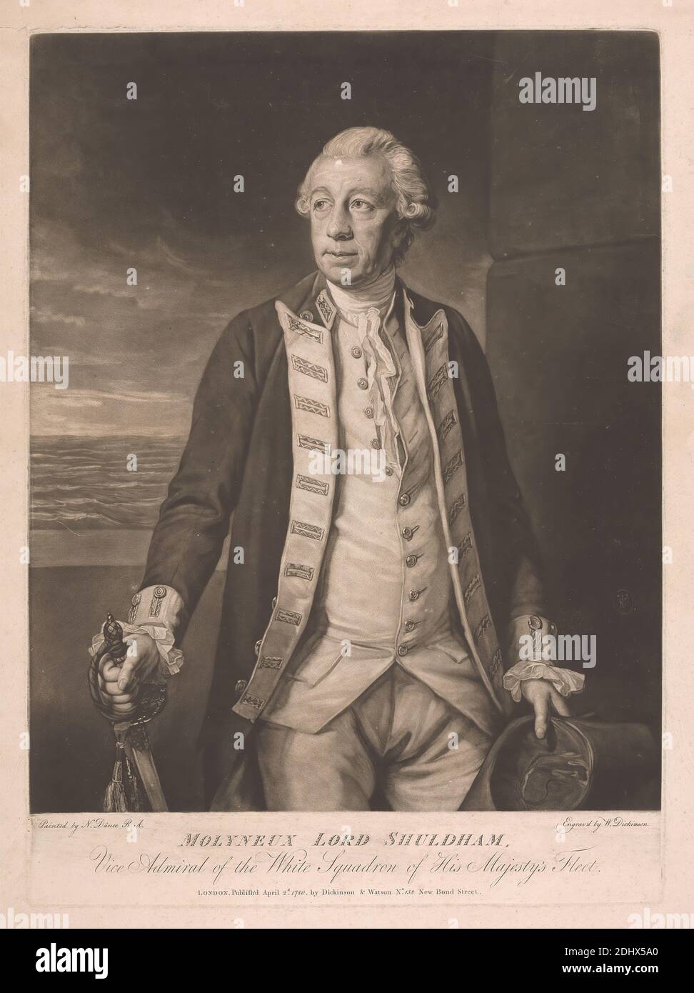 Molyneux Lord Shuldham, William Dickinson, 1746–1823, britannique, d'après Nathaniel Dance RA, 1735–1811, britannique, 1780, Mezzotint, feuille : 13 x 17 7/8in. (33 x 45,4 cm Banque D'Images