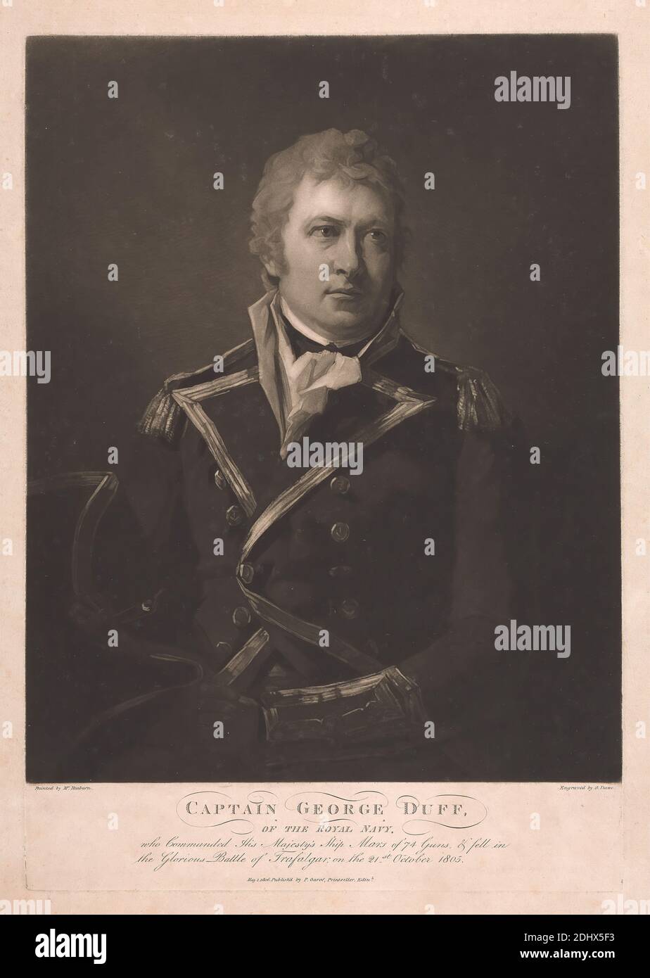 Capitaine George Duff, George Dawe, 1781–1829, britannique, d'après Henry Raeburn, 1756–1823, britannique, 1806, Mezzotint, feuille : 13 3/4 x 19 3/4in. (34.9 x 50,2 cm Banque D'Images