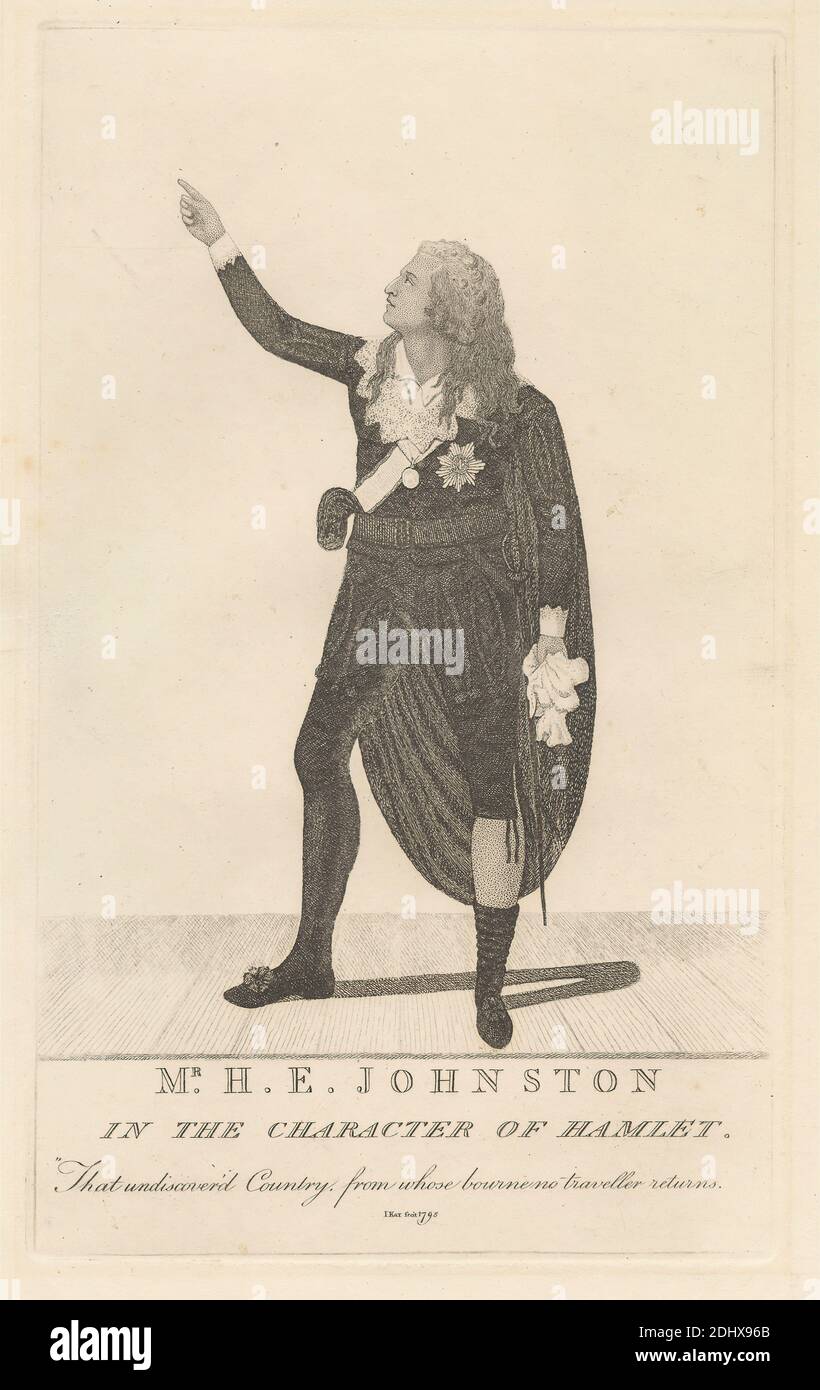M. H. E. Johnston dans le personnage de Hamlet, John Kay, 1742–1826, British, 1795, Etching, feuille : 8 1/4 x 6 3/4in. (21 x 17,1 cm Banque D'Images
