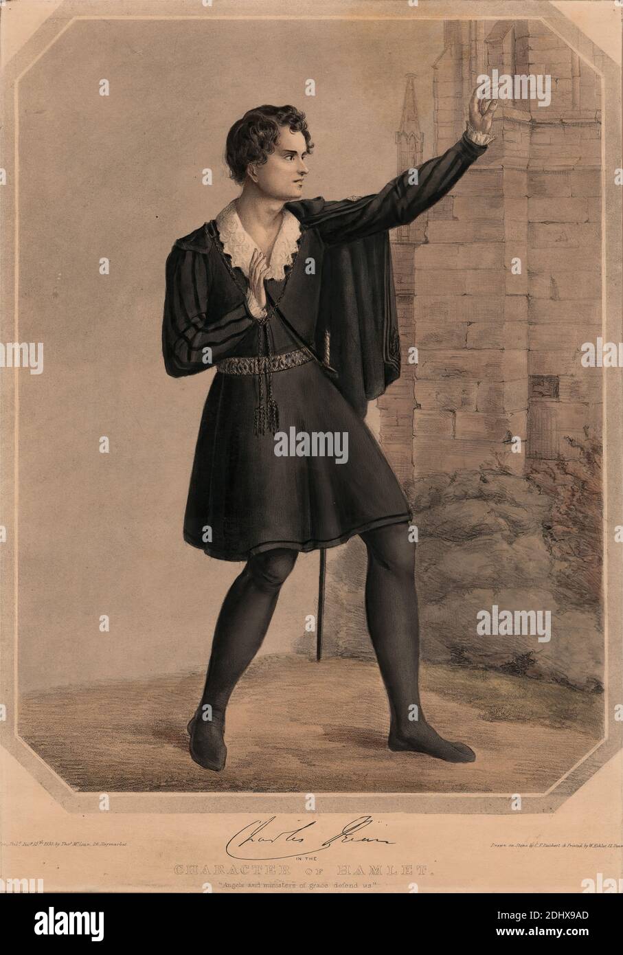 Charles Kean dans le personnage de Hamlet, Karl Friedrich Reichert, actif 1860–mort 1881, 1838, lithographie colorée Banque D'Images