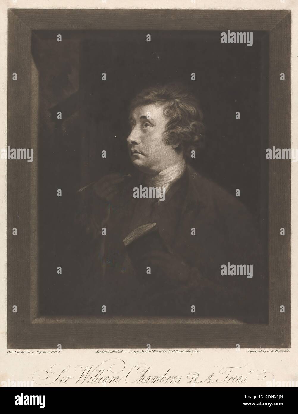 Sir William Chambers, Samuel William Reynolds, 1773–1835, British, d'après Sir Joshua Reynolds RA, 1723–1792, British, 1794, Mezzotint sur papier à la crème, moyennement texturé, feuille: 13 3/4 × 10 11/16 pouces (34.9 × 27.1 cm) et image: 11 7/8 × 10 pouces (30.2 × 25.4 cm) Banque D'Images