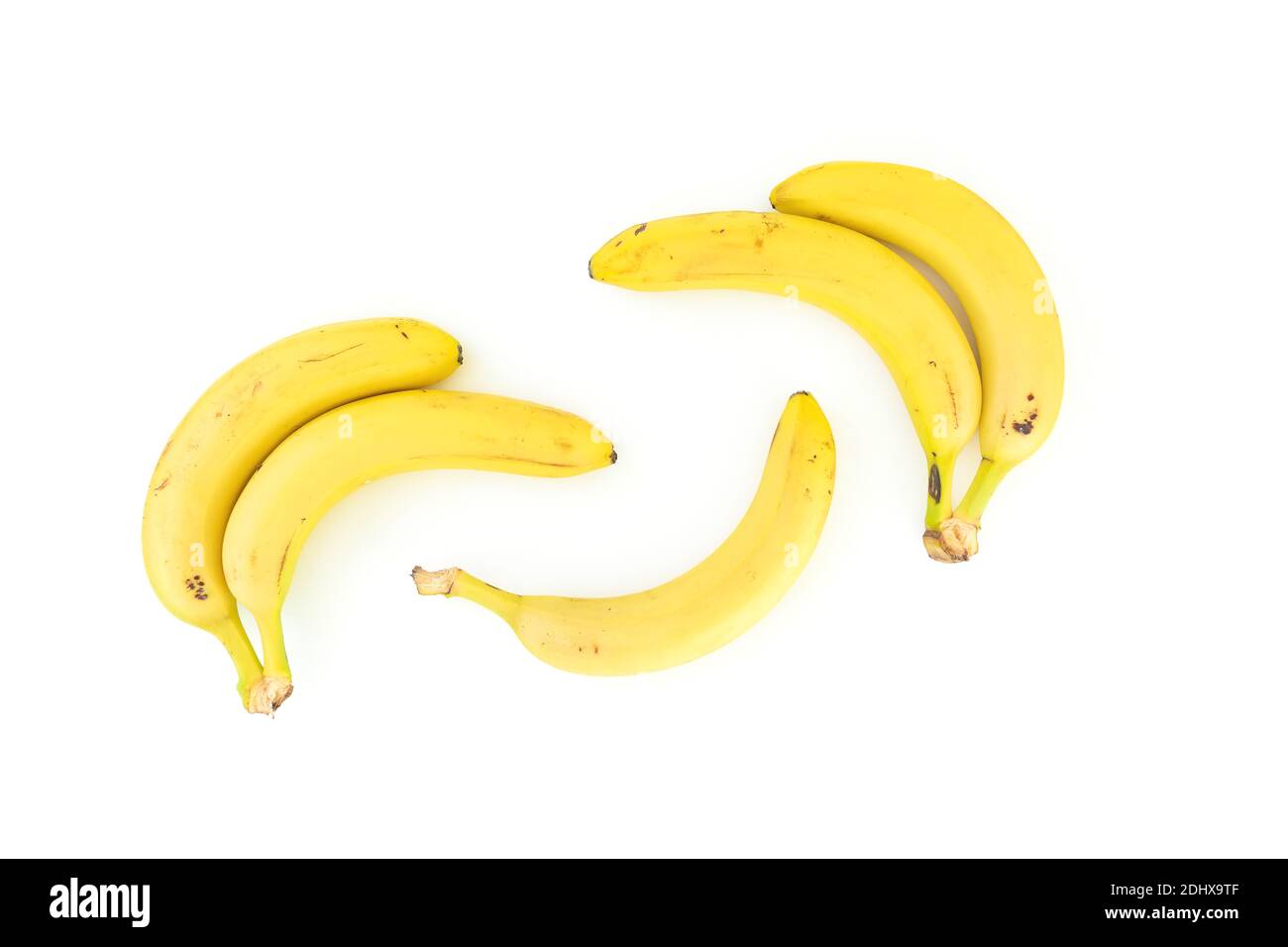 Fruits à la banane sur fond blanc. Pose à plat. Vue de dessus. Concept jaune avec bananes Banque D'Images