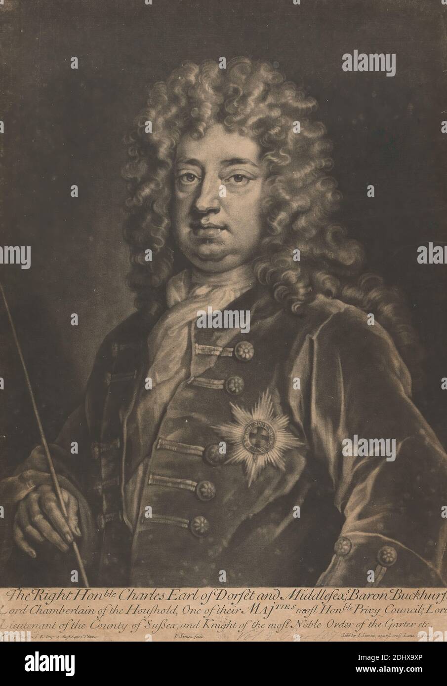Charles Sackville, 6e comte de Dorset, 1er comte de Middlesex, John Simon, 1675–1755, français, d'après Sir Godfrey Kneller, 1646–1723, allemand, actif en Grande-Bretagne (à partir de 1676), non daté, Mezzotint sur moyen, légèrement texturé, beige, papier coulé, feuille: 14 1/16 × 10 pouces (35.7 × 25.4 cm) et image: 12 13/16 × 25.4 cm (10 × 32.5 pouces) Banque D'Images