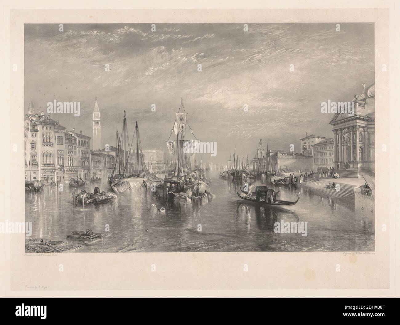 Le Grand Canal, Venise, imprimé de William Miller, 1796–1882, Britannique, d'après Joseph Mallord William Turner, 1775–1851, Britannique, 1838, gravure et gravure au trait; épreuve de graveur sur papier épais, modérément texturé, crème au clou de girofle crème, feuille: 25 3/8 × 37 1/2 pouces (64.5 × 95.3 cm), plaque: 19 1/8 × 25 1/2 pouces (48.6 × 64.8 cm), Cine Collé : 18 3/8 × 24 3/4 pouces (46.7 × 62.9 cm) et image : 15 × 22 7/8 pouces (38.1 × 58.1 cm) Banque D'Images