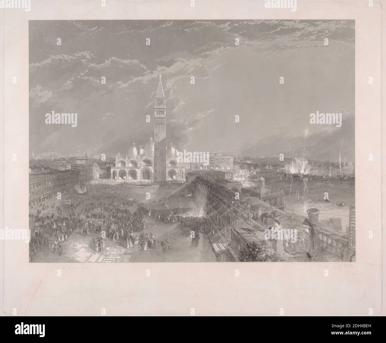 St. Mark's place, Venise - Juliet et son infirmière, imprimé par George Hollis, 1792–1842, British, d'après Joseph Mallord William Turner, 1775–1851, British, 1842, Etching; état gravé ouvert sur du papier vélin crème modérément épais, légèrement texturé, feuille: 24 1/8 × 30 1/2 pouces (61.3 × 77.5 cm), plaque: 21 1/8 × 25 3/4 pouces (53.7 × 65.4 cm) et image : 16 1/2 × 22 1/4 pouces (41.9 × 56.5 cm) Banque D'Images