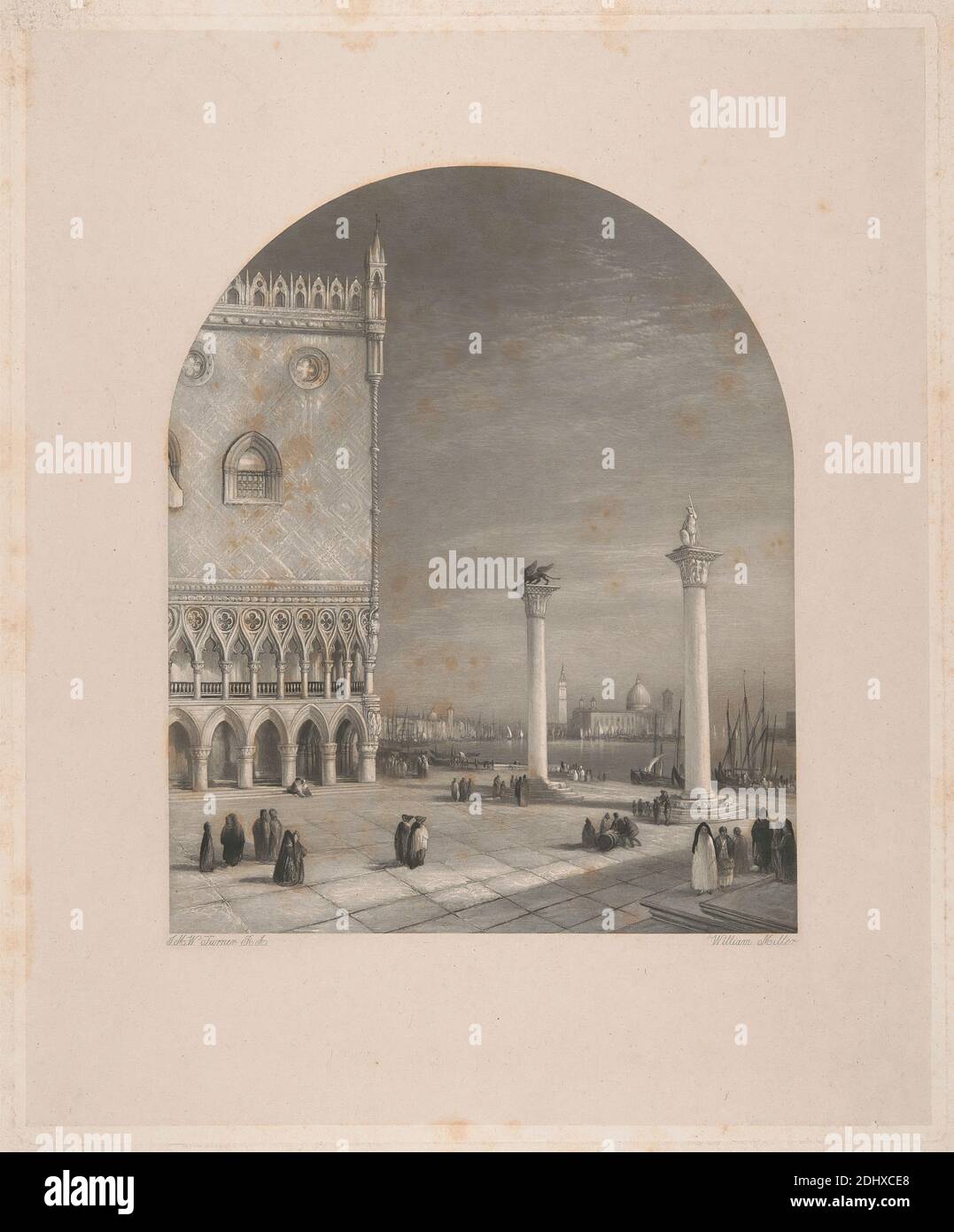 Venise - The Piazzetta, imprimé de William Miller, 1796–1882, British, d'après Joseph Malbord William Turner, 1775–1851, British, 1853-1874, gravure en ligne; épreuve de graveur sur du papier de véh légèrement épais, légèrement texturé, crème avec du chine-colé Banque D'Images
