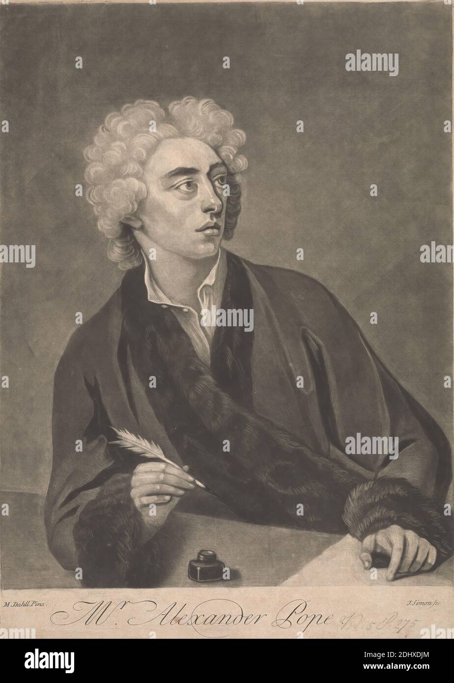 M. Alexander Pope, John Simon, 1675–1755, français, après Michael Dahl, 1656–1743, suédois, actif en Grande-Bretagne (à partir de 1682), non daté, mezzotint sur papier moyen, légèrement texturé, beige, paré, feuille: 14 × 10 pouces (35.6 × 25.4 cm) et image: 12 3/4 × 9 7/8 pouces (32.4 × 25.1 cm Banque D'Images
