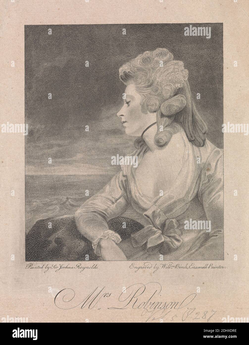 Mme Robinson, impression faite par William Birch, 1755–1834, British, d'après Sir Joshua Reynolds RA, 1723–1792, British, 1792, gravure en pointillé et acquittement sur papier beige à texture moyenne, feuille: 7 × 5 7/16 pouces (17.8 × 13.8 cm) et image: 5 1/16 × 10.8 cm (4 1/4 × 12.9 pouces), portrait Banque D'Images