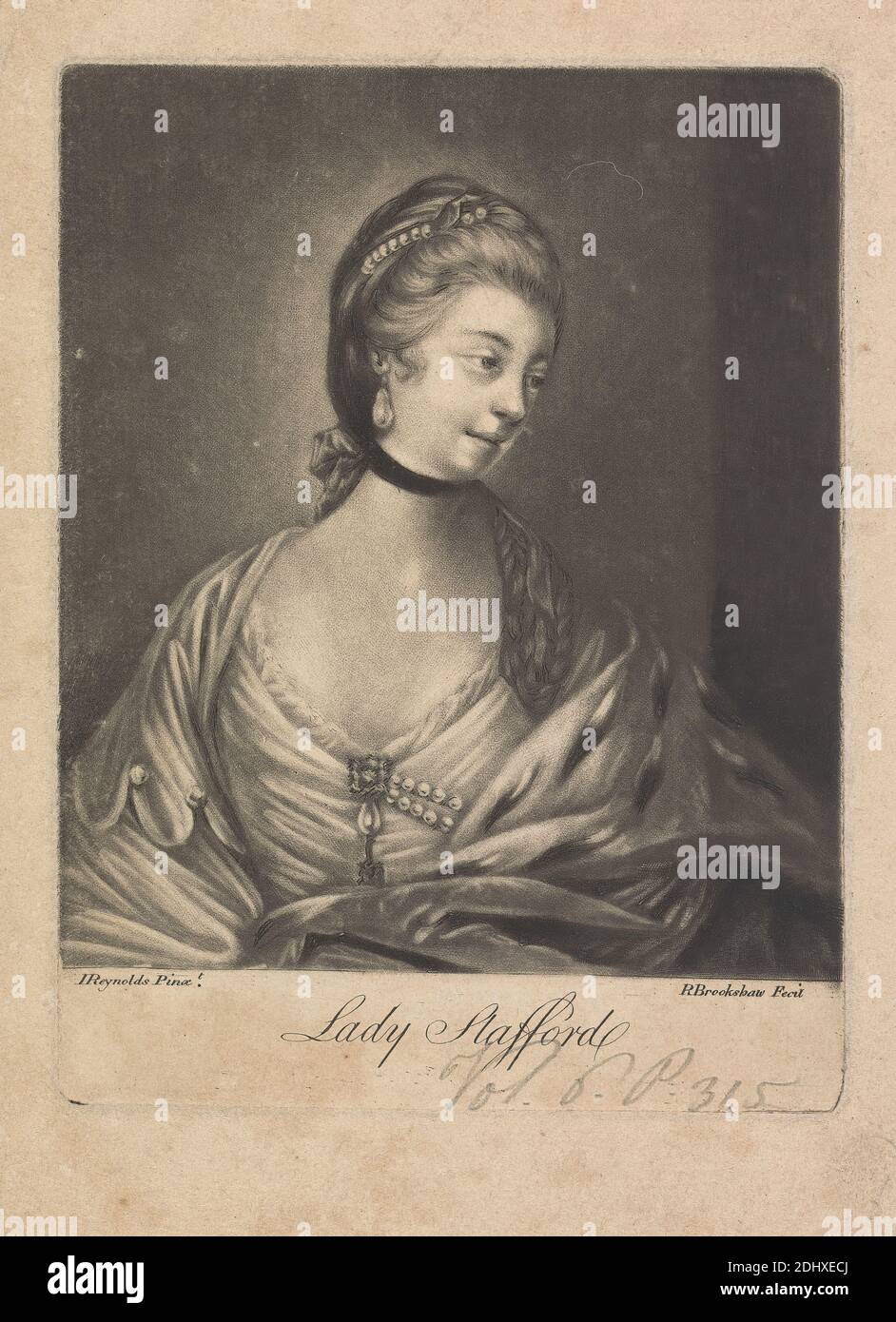 Lady Anne Wentworth, comtesse de Strafford, Richard Brookshaw, 1736–1804, d'après Sir Joshua Reynolds RA, 1723–1792, Britannique, non daté, Mezzotint sur le médium, modérément texturé, beige, papier coulé, feuille: 7 3/8 × 5 3/8 pouces (18.7 × 13.7 cm), plaque: 6 × 4 1/2 pouces (15.2 × 11.4 cm), et image: 5 1/4 × 11.4 cm (4 1/2 × 13.3 pouces) Banque D'Images