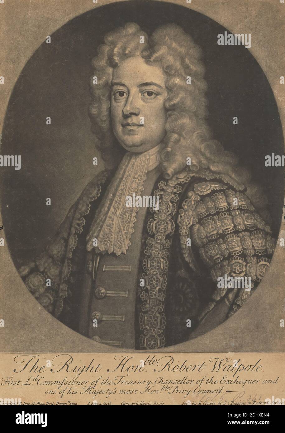 Sir Robert Walpole, John Simon, 1675–1755, français, d'après Sir Godfrey Kneller, 1646–1723, allemand, actif en Grande-Bretagne (à partir de 1676), non daté, Mezzotint sur médium, légèrement texturé, beige, papier coulé, feuille: 13 1/2 × 9 9/16 pouces (34.3 × 24.3 cm) et image: 11 3/4 × 9 9/16 pouces (29.8 × 24.3 cm Banque D'Images