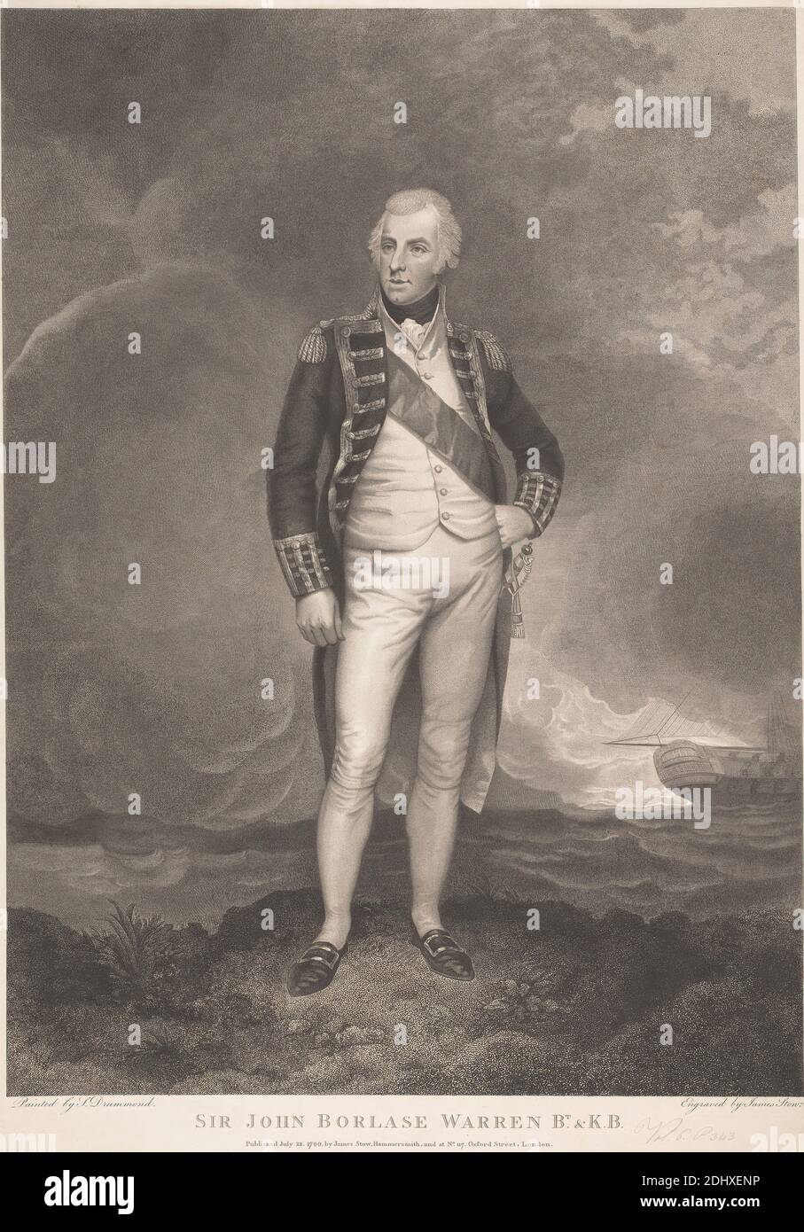 Sir John Borlase Warren, James Stow, CA. 1770–après 1820, British, après Samuel Drummond, 1765–1844, British, 1799, gravure en pointillé sur du papier légèrement épais, légèrement texturé, crème, feuille: 25 15/16 × 18 5/16 pouces (65.9 × 46.5 cm) et image: 24 5/16 × 17 3/4 pouces (61.8 × 45.1 cm) Banque D'Images