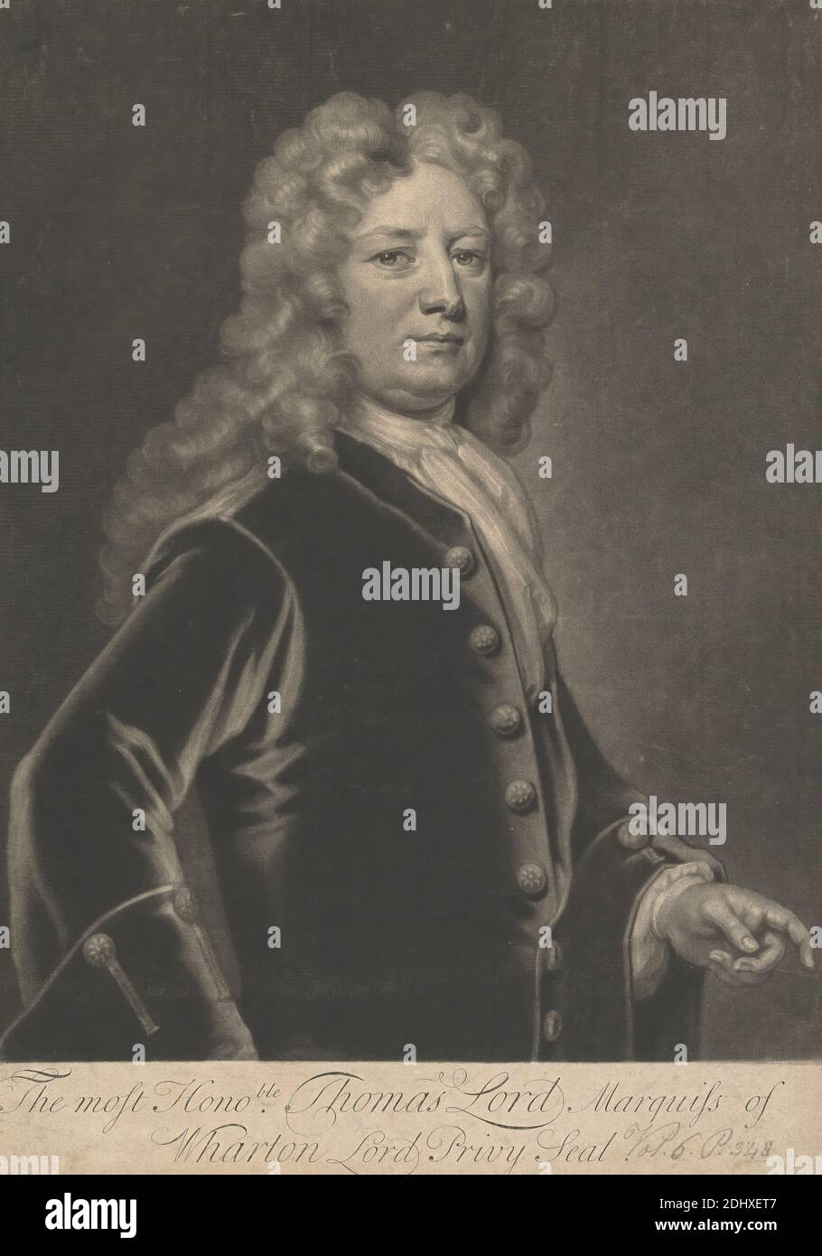 Thomas Wharton, 1er marquis de Wharton, John Simon, 1675–1755, français, d'après Sir Godfrey Kneller, 1646–1723, allemand, actif en Grande-Bretagne (à partir de 1676), non daté, mézzotint sur support, légèrement texturé, beige, papier coulé, feuille: 13 11/16 × 9 11/16 pouces (34.8 × 24.6 cm) et image: 12 5/16 × 24.6 cm (9 11/16 × 31.3 pouces) Banque D'Images