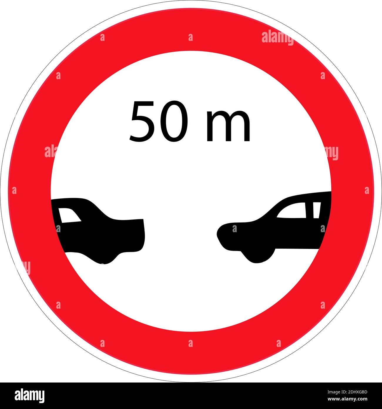 Les conducteurs doivent maintenir une distance minimale de sécurité de 50 mètres entre leurs véhicules. Panneau d'interdiction rouge. Symbole d'arrêt Illustration de Vecteur