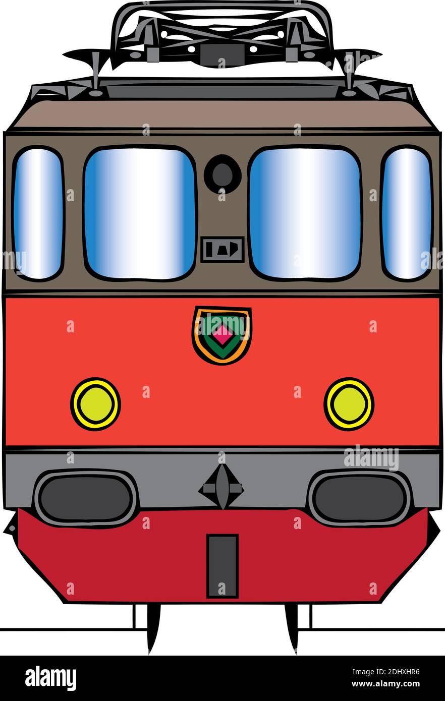 Illustration vectorielle d'un wagon avant d'un train électrique ou d'un métro. Isolé sur fond blanc, vue de face Illustration de Vecteur