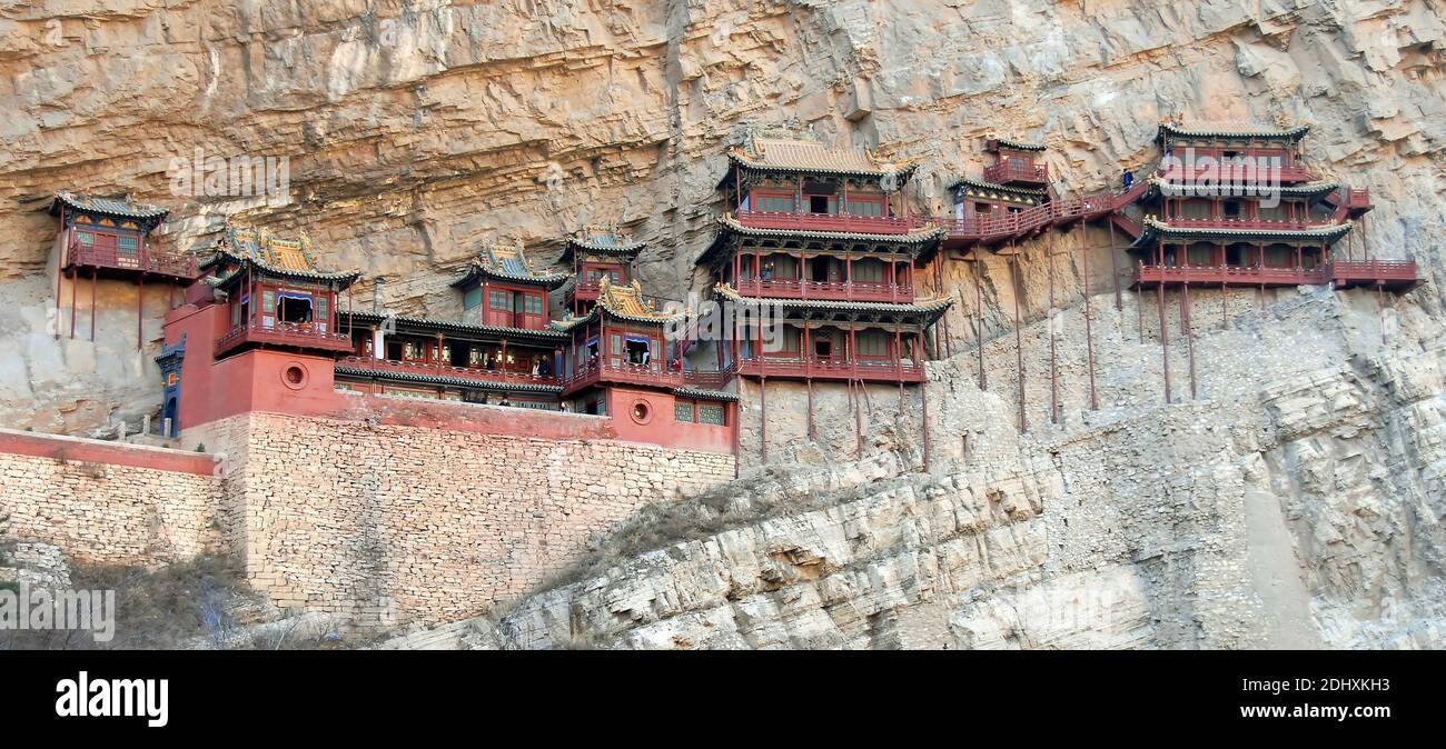 Le Temple suspendu ou Monastère suspendu près de Datong dans la province du Shanxi, en Chine. Le Temple suspendu est une vue touristique importante près de Datong. Vue rapprochée. Banque D'Images