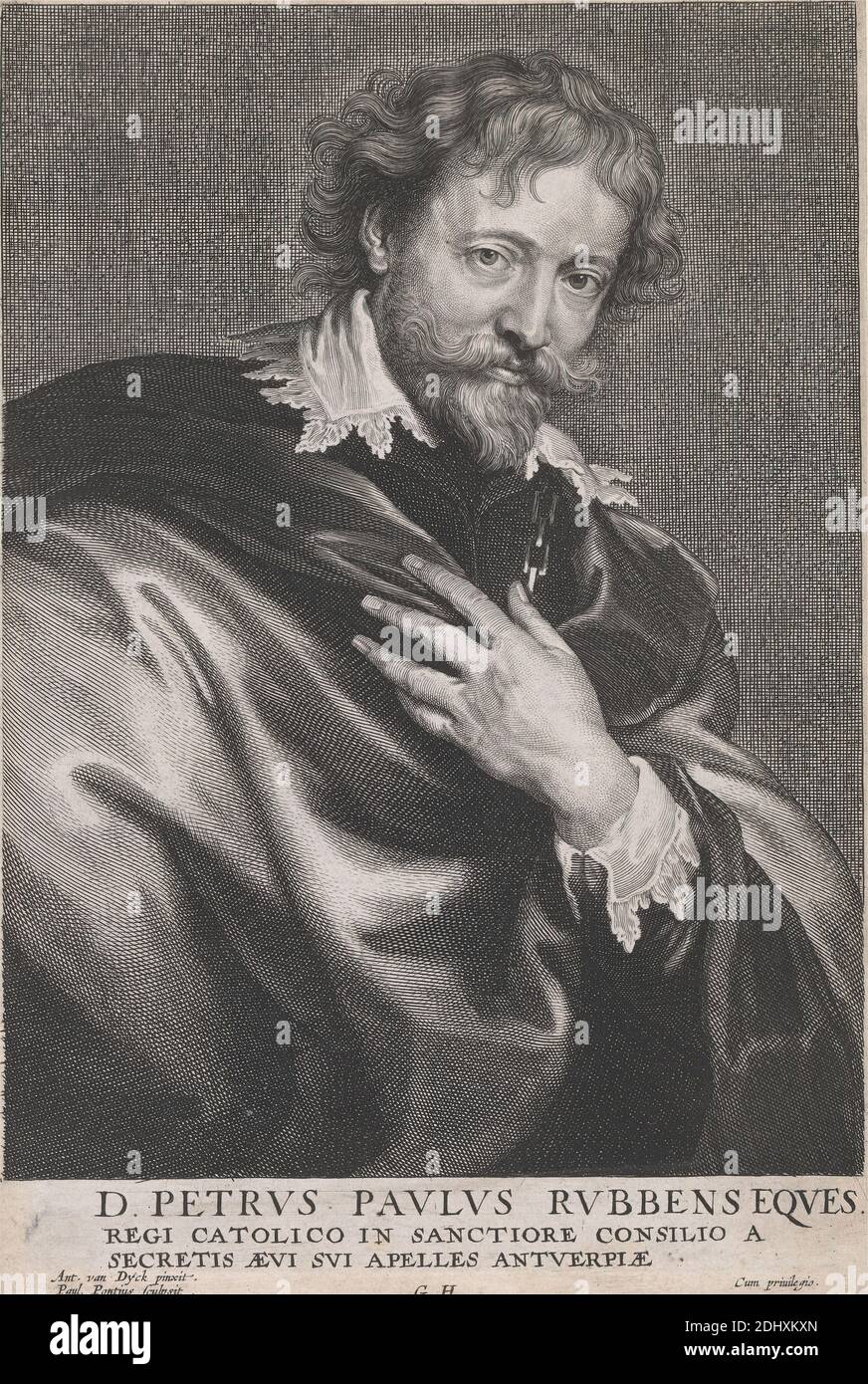 D. Petrus Paulus Rubbens Eques, Paulus Pontius, 1603–1658, flamand, d'après Sir Anthony Van Dyck, 1599–1641, flamand, actif en Grande-Bretagne (1620–21; 1632–34; 1635–41), ca.1635, gravure à l'effigie et gravure au trait sur papier cousue, moyen, légèrement texturé, blanc bleuté, feuille: 9 1/8 × 6 3/16 pouces (23.2 × 15.7 cm) et image: 8 5/16 × 15.4 cm (6 1/16 × 21.1 pouces) Banque D'Images