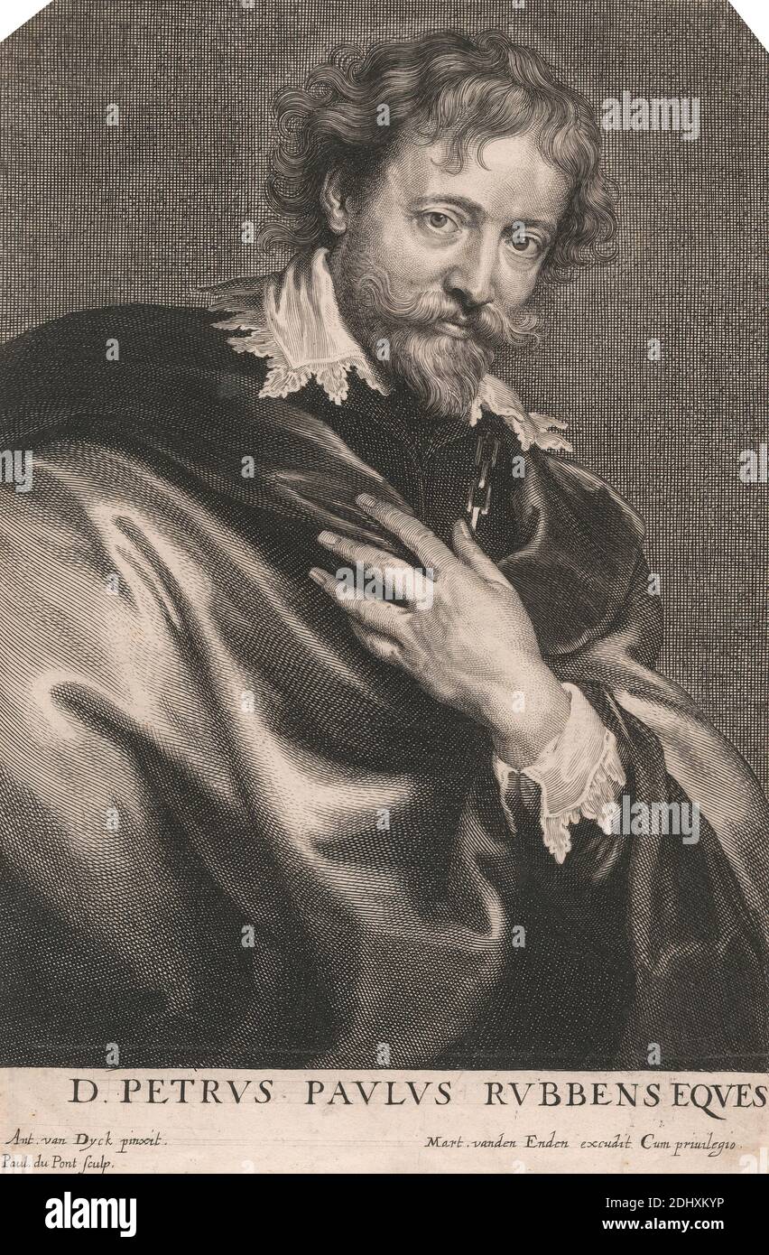 D. Petrus Paulus Rubbens Eques, Paulus Pontius, 1603–1658, flamand, d'après Sir Anthony Van Dyck, 1599–1641, flamand, actif en Grande-Bretagne (1620–21; 1632–34; 1635–41), ca.1635, gravure en créplet et gravure en lignes sur support, légèrement texturé, blanc bleuté, monté sur crème, papier légèrement épais, légèrement texturé, mont : 15 × 11 pouces (38.1 × 27.9 cm), feuille : 9 1/8 × 6 1/16 pouces (23.2 × 15.4 cm) et image : 8 1/4 × 6 1/16 pouces (21 × 15.4 cm) Banque D'Images