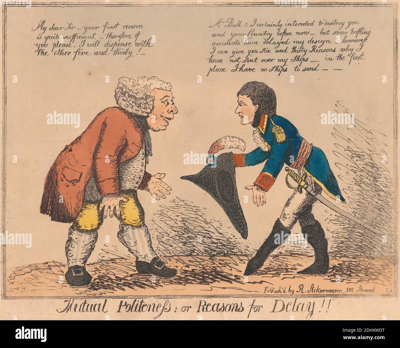 Politesse mutuelle; ou raisons du retard!!, artiste inconnu, 1803, Lithographie, feuille: 9 7/8 x 12 1/2in. (25.1 x 31,8cm Banque D'Images