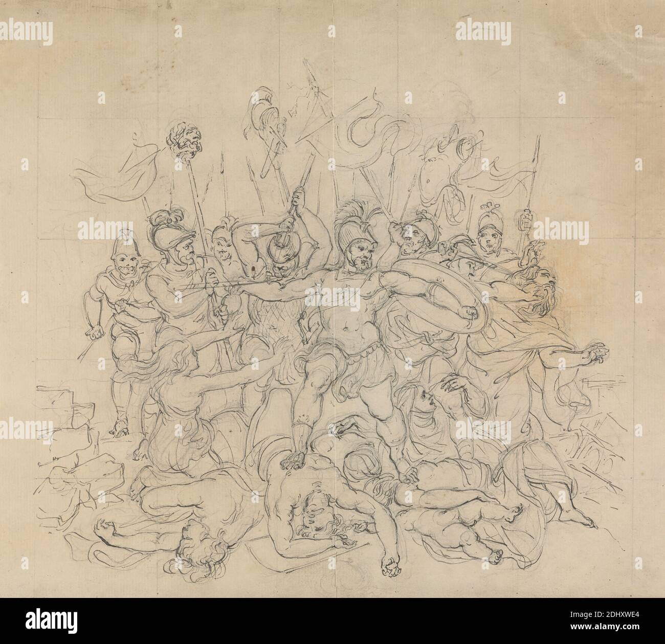 Croquis d'une bataille de glace, de Shakespeare's Play, Titus Andronicus, Robert Smirke, 1752–1845, British, et / ou Mary Smirke, 1779–1853, British, non daté, stylo et encre grise sur graphite sur papier moyen, modérément texturé, crème, posé, monté sur papier épais, lisse, brun, vélin, feuille : 9 3/4 × 10 13/16 pouces (24.8 × 27.5 cm) et support : 10 1/16 × 14 3/8 pouces (25.6 × 36.5 cm) Banque D'Images