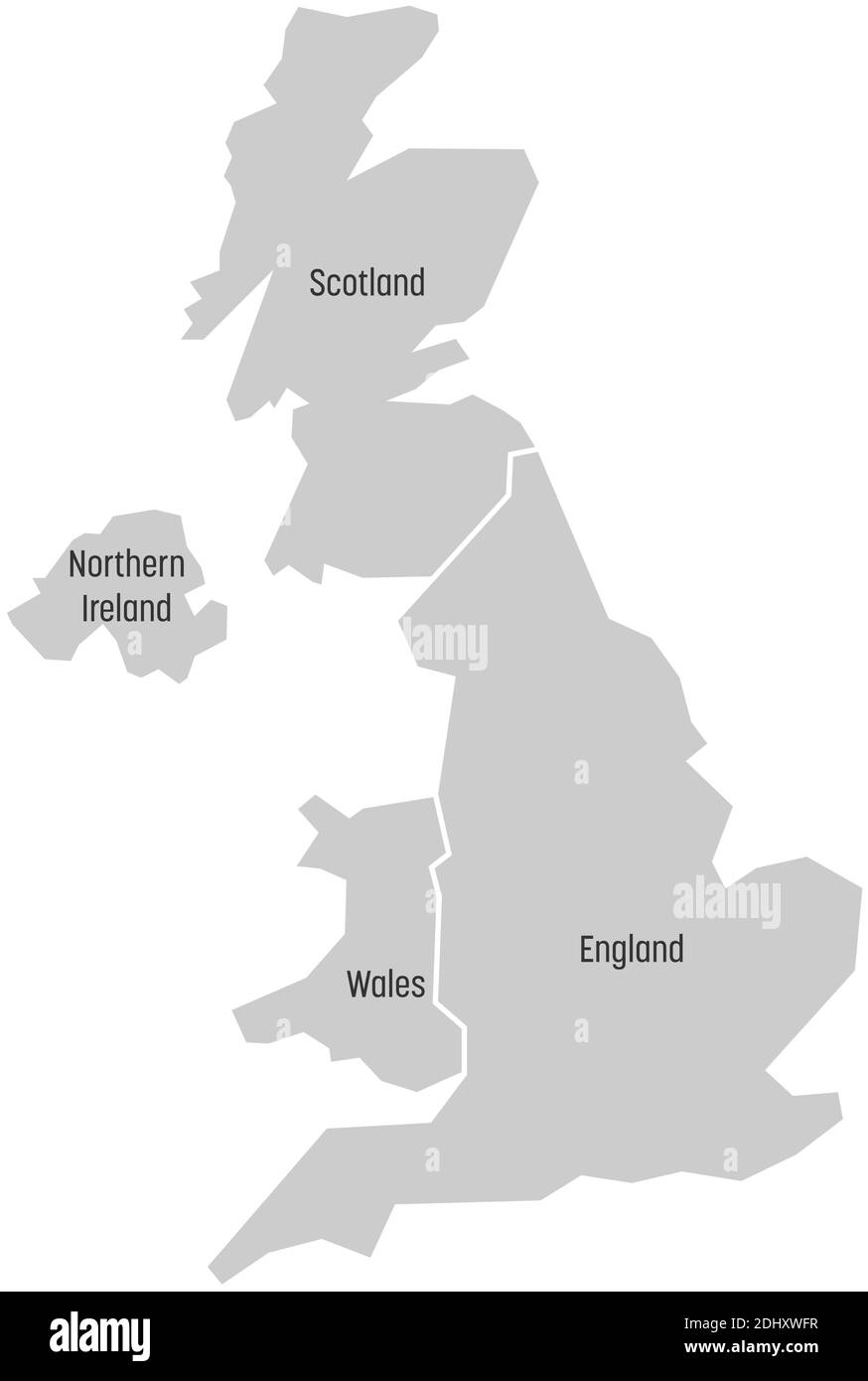 Royaume-Uni, alias Royaume-Uni, de Grande-Bretagne et d'Irlande du Nord. Divisé en quatre pays : l'Angleterre, le pays de Galles, l'Écosse et le ni. Illustration simple à vecteur plat. Illustration de Vecteur