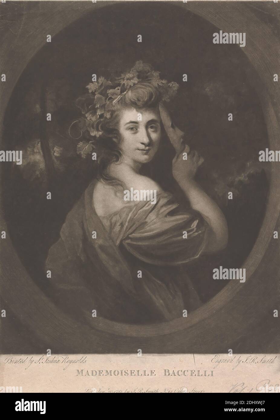 Mademoiselle Baccelli, John Raphael Smith, 1752–1812, British, d'après Sir Joshua Reynolds RA, 1723–1792, British, 1783, Mezzotint sur papier moyen, modérément texturé, beige, feuille: 13 15/16 × 10 pouces (35.4 × 25.4 cm) et image: 12 3/8 × 9 7/8 pouces (31.4 × 25.1 cm) Banque D'Images