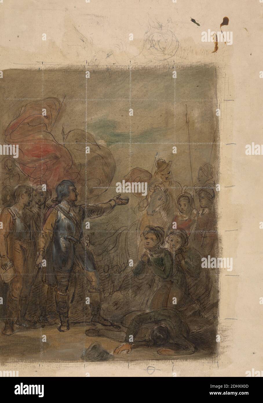 Scène de Don Quichotte, Robert Smirke, 1752–1845, British, et / ou Mary Smirke, 1779–1853, British, non daté, aquarelle, encre stylo et brune, gouache, graphite et vernis sur papier légèrement épais, modérément texturé, crème, posé, monté sur papier, épais, lisse, brun, vélin, image : 8 3/8 × 6 3/8 pouces (21.3 × 16.2 cm), feuille : 11 1/8 × 7 3/4 pouces (28.3 × 19.7 cm) et support : 14 1/2 × 10 pouces (36.8 × 25.4 cm) Banque D'Images