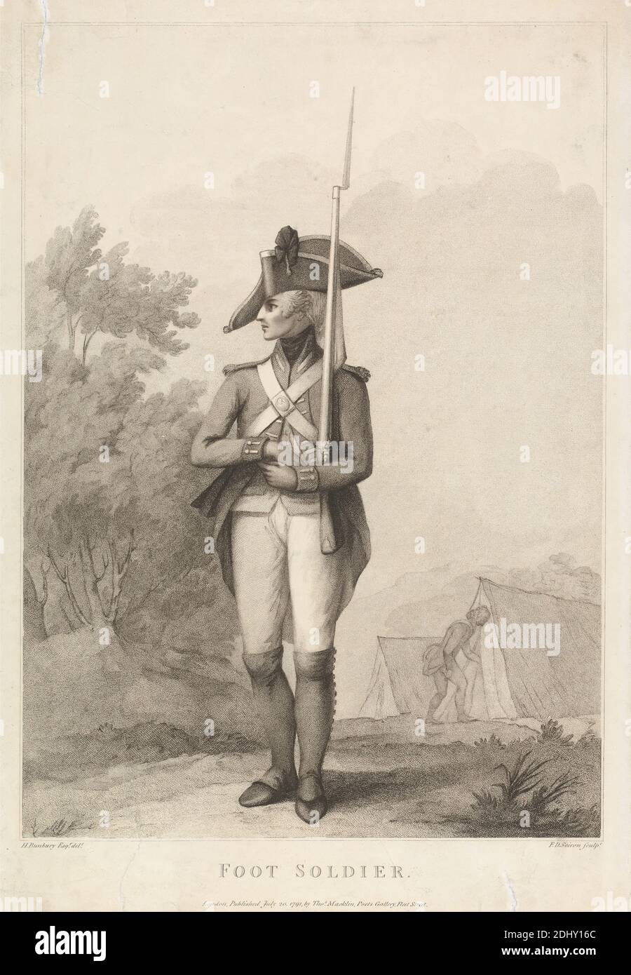 Foot Soldier, Francis David Soiron, né en 1764, d'après Henry William Bunbury, de 1750 à 1811, British, c. 1791, gravure à crépi Banque D'Images