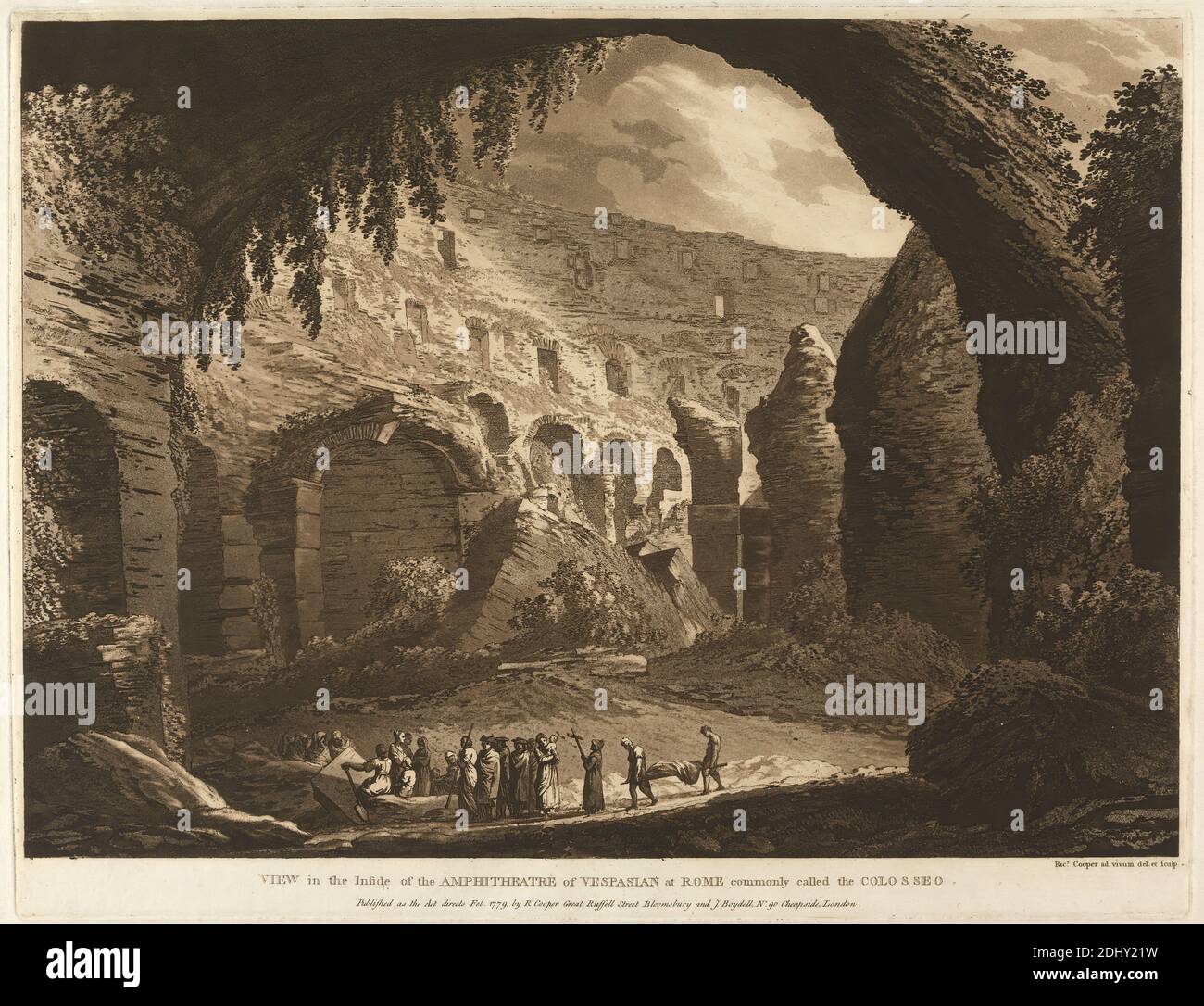 Vue à l'intérieur de l'amphithéâtre de Vespasion à Rome communément appelé le Colosseo, Richard Cooper l'ancien, 1701–1764, British, 1779, Etching et aquatinte, feuille: 14 3/8 x 19 7/8in. (36.5 x 50,5 cm), paysage, Rome Banque D'Images