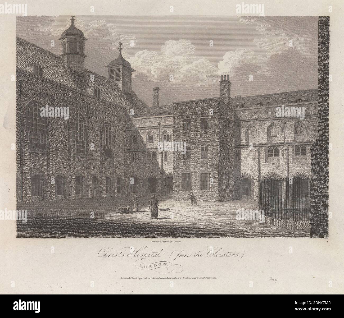 Christ Hospital (de The Cloister), James S. Storer, 1771–1853, British, d'après James S. Storer, 1771–1853, British, 1804, gravure, feuille : 7 1/4 x 8 1/2in. (18.4 x 21,6cm Banque D'Images