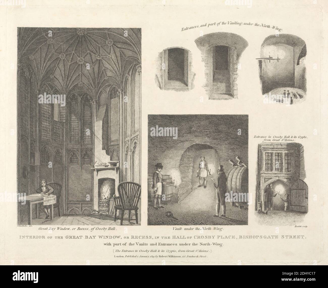 Intérieur de la fenêtre de la Grande Baie, ou Réess dans la salle de la place Crosby, Bartholomew Howlett, 1767–1827, Britannique, d'après Robert Bremmel Schnebbelie, actif 1803–1849, 1819, gravure, feuille : 10 1/8 x 12 3/4in. (25.7 x 32,4cm Banque D'Images