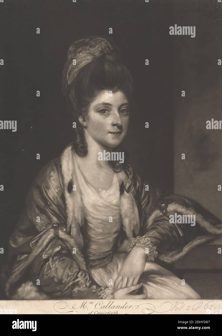 Mme Harriet Campbell (née Dutens), de Craigforth et Ardkinglass, artiste inconnu, d'après Sir Joshua Reynolds RA, 1723–1792, Britannique, non daté, Mezzotint sur papier moyen, modérément texturé, beige, paré, feuille: 13 13/16 × 9 15/16 pouces (35.1 × 25.2 cm) et image: 13 1/8 × 9 15/16 pouces (33.3 × 25.2 cm) Banque D'Images