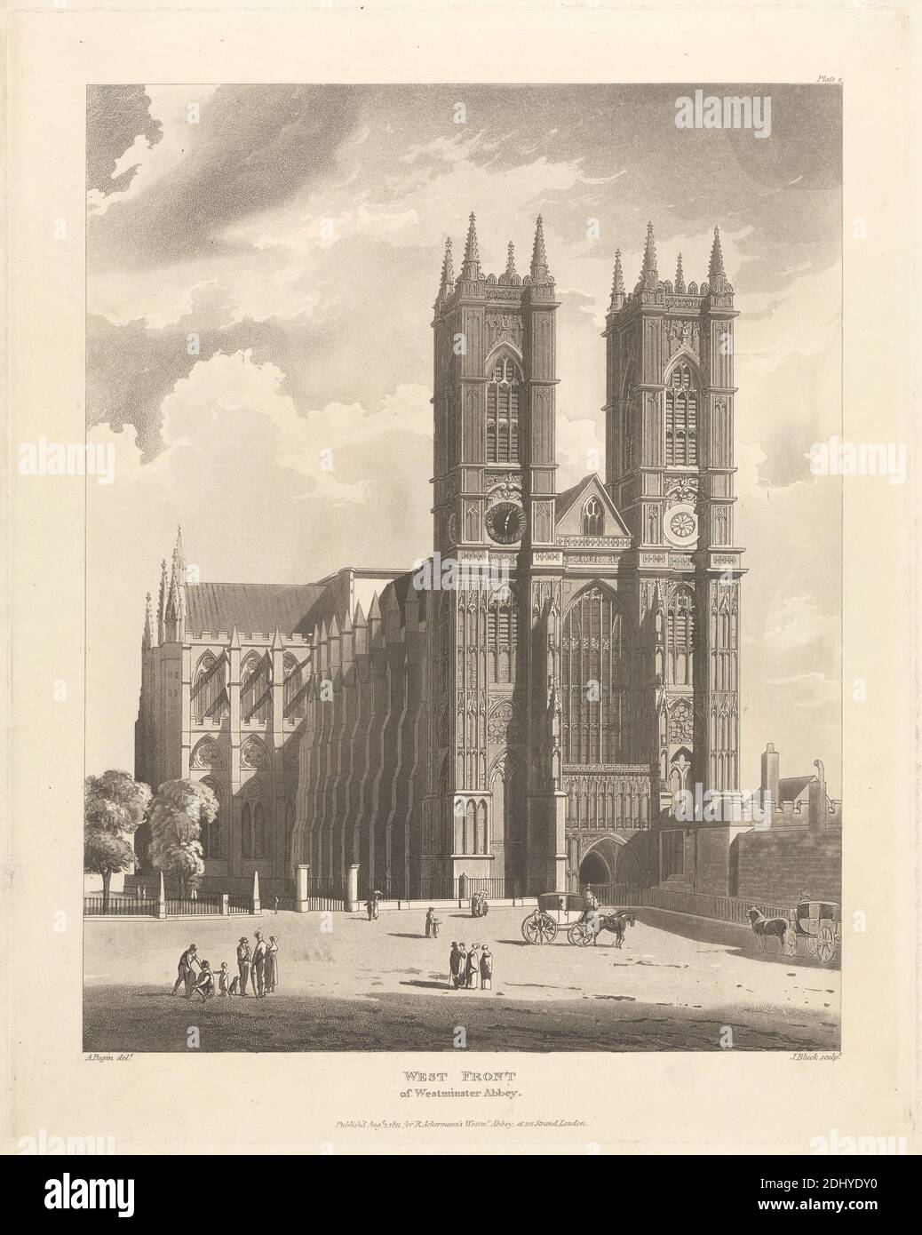 Front ouest de l'abbaye de Westminster, John Bluck, actif 1791–1831, britannique, après Augustus Charles Pugin, 1762–1832, français, 1811, Aquatint Banque D'Images