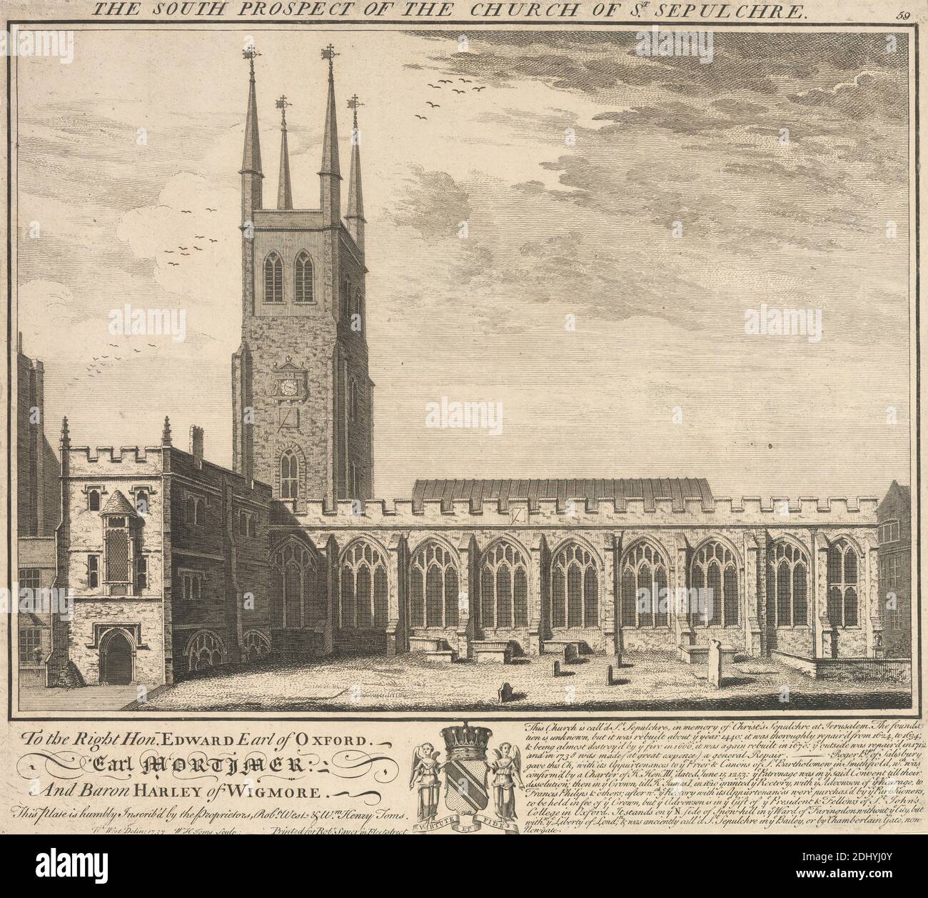 La perspective sud de l'église de Sépulcre, William Henry Toms, ca. 1700 environ 1750, britannique, d'après Robert West, Active 1744–1770, irlandais, 1737, gravure, feuille : 10 3/4 x 12 po. (27.3 x 30,5 cm Banque D'Images