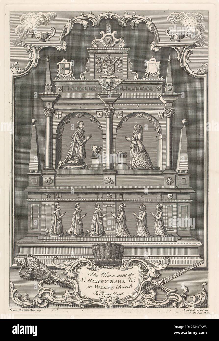 Le monument de Sir Henry Rowe, Kt. À l'église Hackney, J. Mynde, actif de 1740 à 1770, après J. Mynde, actif de 1740 à 1770, 1752, gravure Banque D'Images