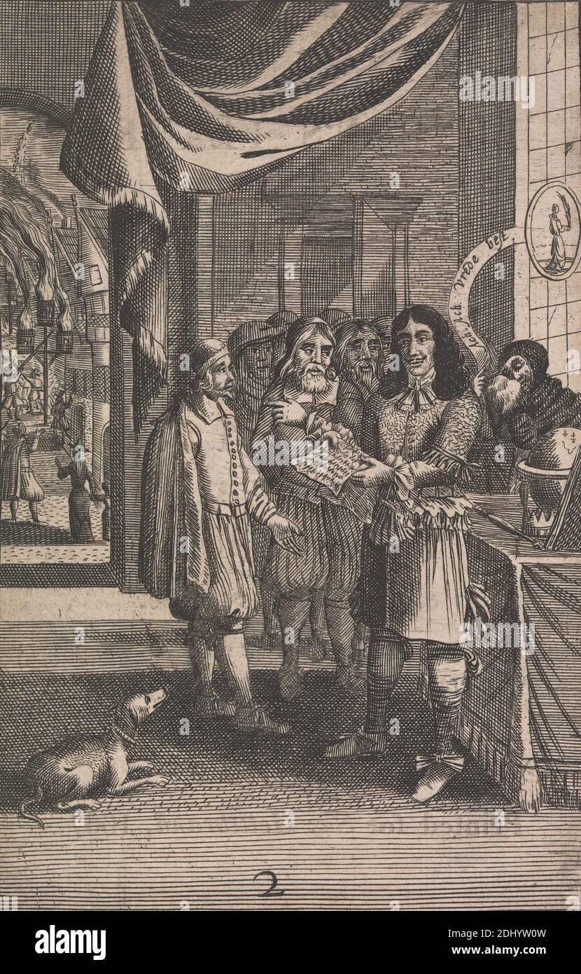 Caricature montrant Charles II et le feu, artiste inconnu, XVIIe siècle, après artiste inconnu, non daté, gravure Banque D'Images