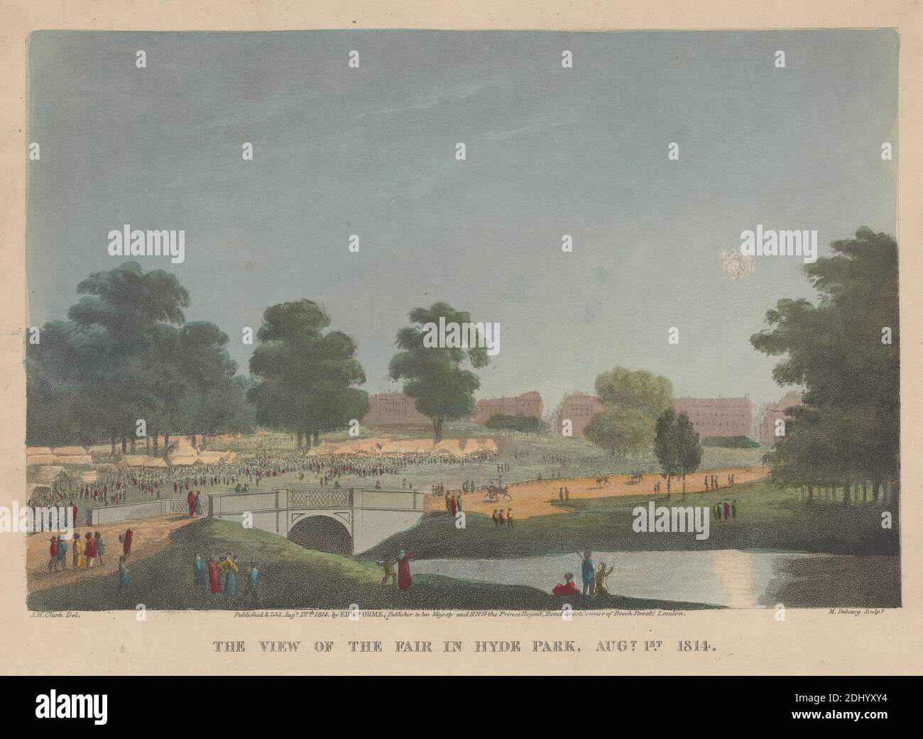 The View of the Fair in Hyde Park, 1er août, Matthew Dubourg, actif de 1786 à 1838, britannique, après John Heaviside Clark, c.1771 à 1863, britannique, 1814, Aquatint, couleur main Banque D'Images