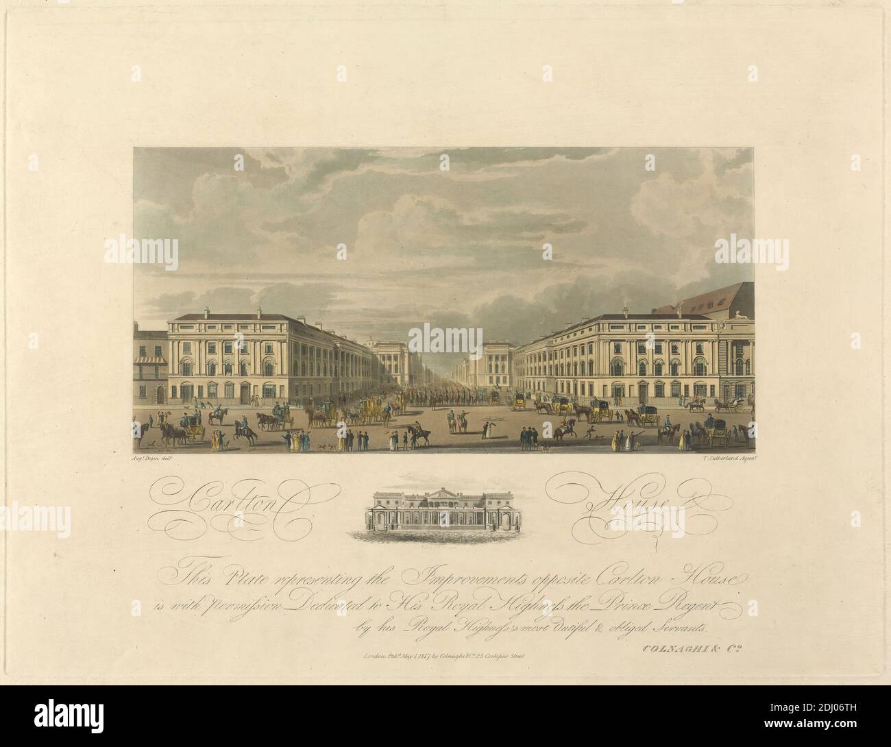 Carlton House, Thomas Sutherland, env. 1785–1838, britannique, après Augustus Charles Pugin, 1762–1832, français, 1817, Aquatint, couleur main Banque D'Images