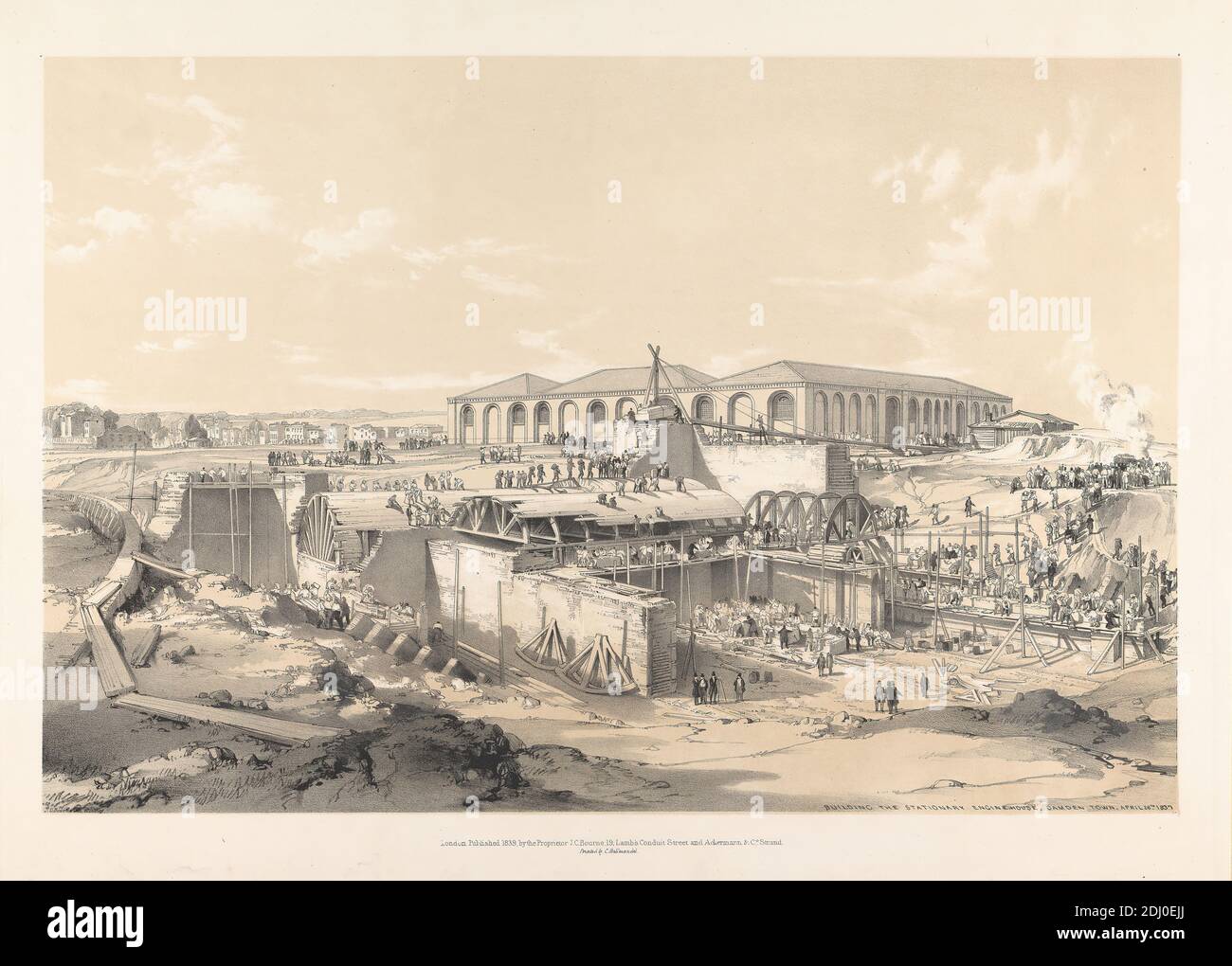 Construction de la maison stationnaire des moteurs, Camden Town, 26 avril 1837', John Cooke Bourne, 1814–1896, British, d'après John Cooke Bourne, 1814–1896, British, 1839, Lithographe Banque D'Images