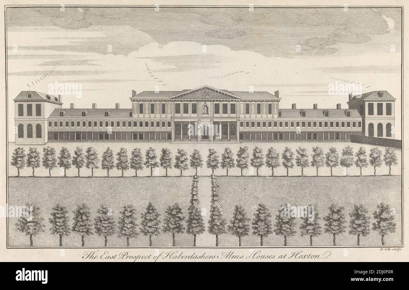 La perspective est de Haberdashers alms Maisons à Hoxton, Benjamin Cole, 1697–1783, britannique, après artiste inconnu, non daté, engraving Banque D'Images