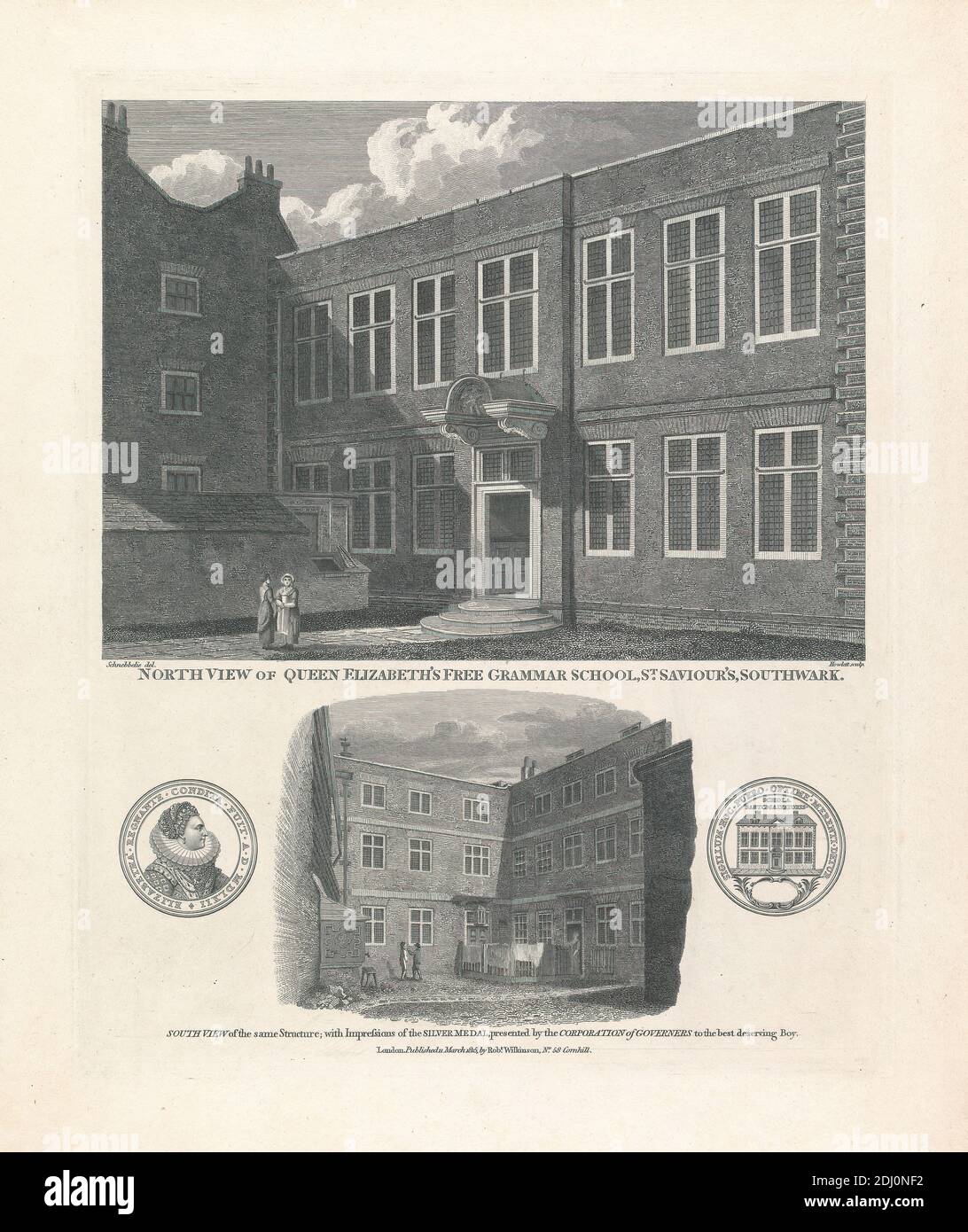 North View of Queen Elizabeth's Free Grammar School, Bartholomew Howlett, 1767–1827, britannique, d'après Jacob C. Schnebbelie, 1760–1792, britannique, 1815, gravure Banque D'Images