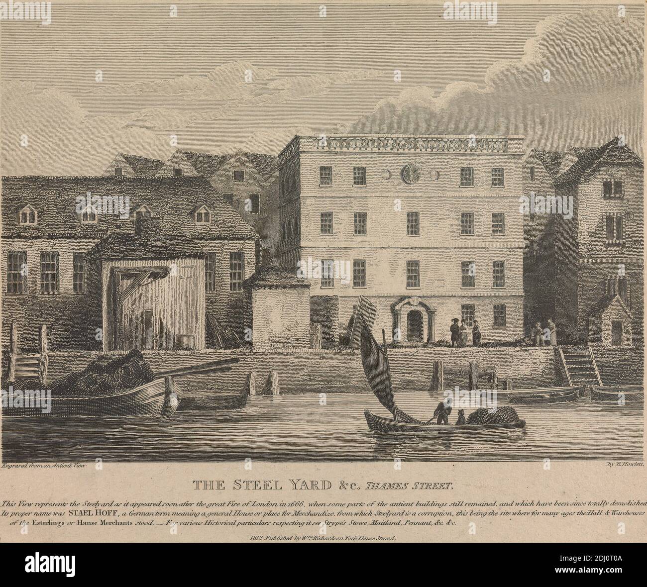 The Steel Yard and Church, Thames Street, Bartholomew Howlett, 1767–1827, britannique, après artiste inconnu, 1812, gravure Banque D'Images