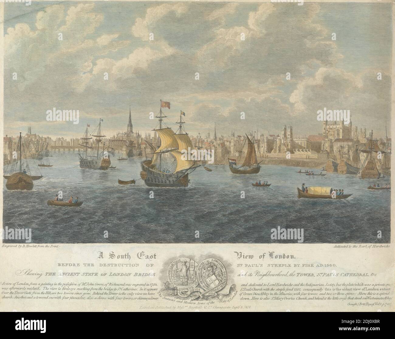 Une vue du sud-est de Londres, Bartholomew Howlett, 1767–1827, britannique, après un artiste inconnu, non daté, gravure de couleur main Banque D'Images