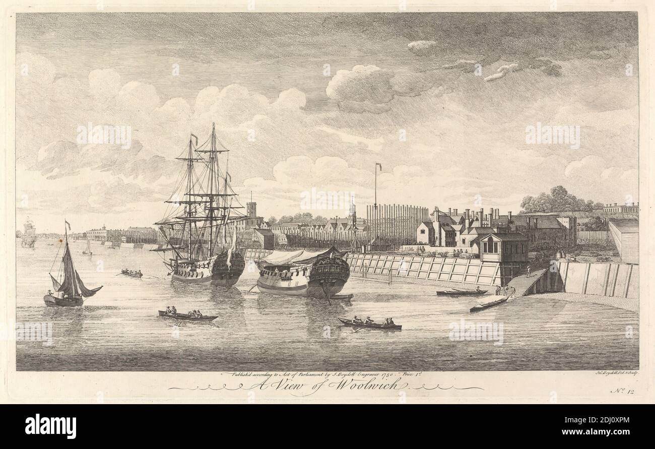 A View of Woolwich, John Boydell, 1720–1804, British, d'après John Boydell, 1720–1804, British, 1750, Engraving Banque D'Images