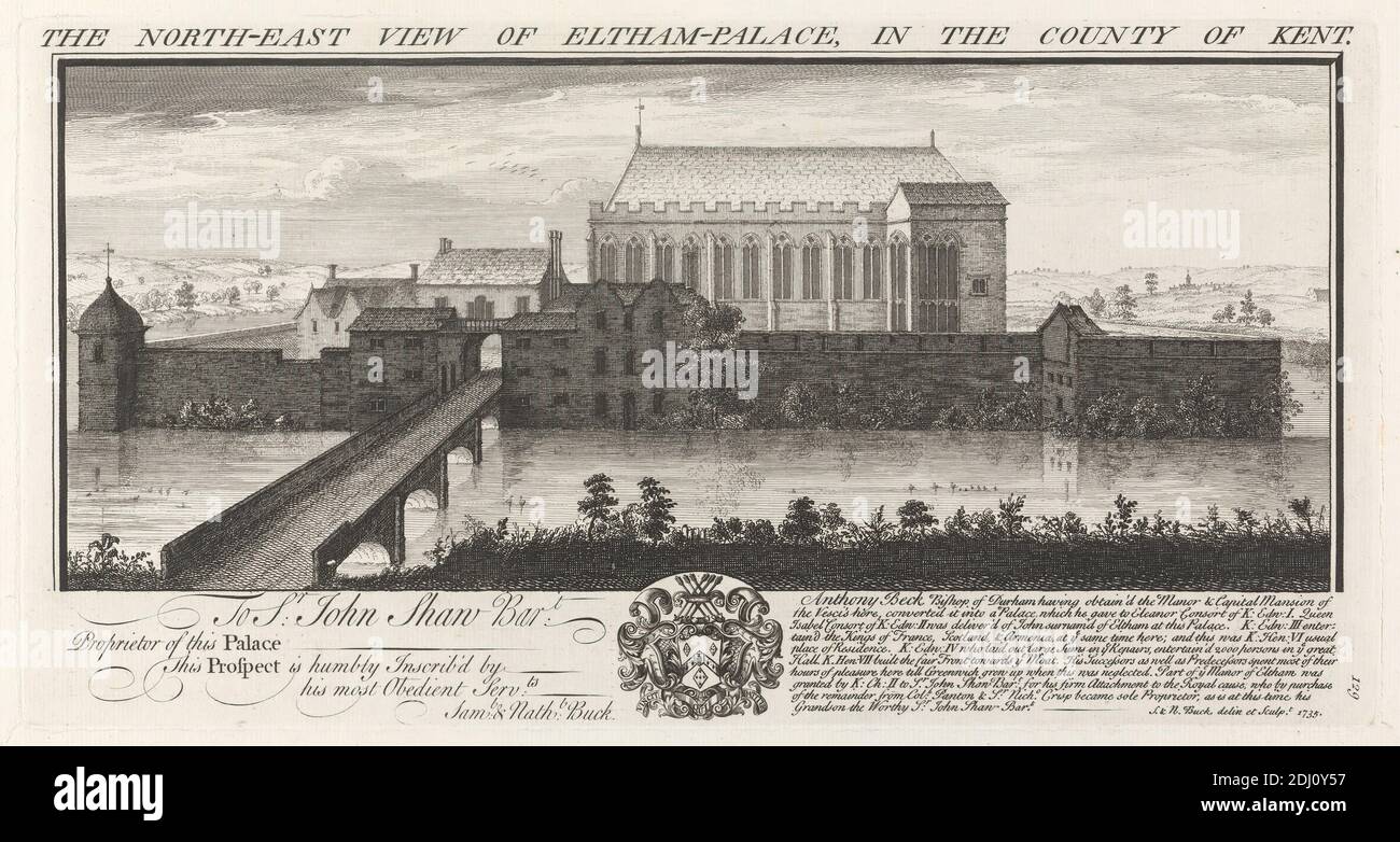 Vue du nord-est du palais d'Eltham dans le comté de Kent, Nathaniel Buck, actif de 1727 à 1753, après Samuel Buck, de 1696 à 1779, British, 1735, Engraving Banque D'Images