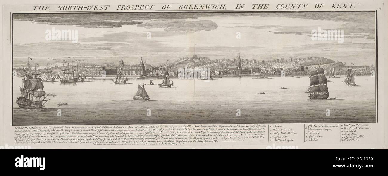 La perspective nord-ouest de Greenwich dans le comté de Kent, Nathaniel Buck, actif de 1727 à 1753, après Samuel Buck, 1696 à 1779, British, 1739, Engraving Banque D'Images
