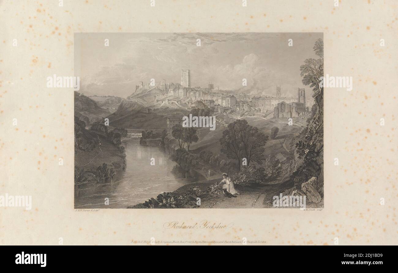 Richmond, Yorkshire, W. R. Smith, active 1819–1851, d'après Joseph Mallord William Turner, 1775–1851, British, 1819, Etching et gravure en lignes sur papier à feuilles de crème, à feuilles de bois, à feuilles de crème, de colle à chine, feuille: 11 1/2 × 17 11/16 pouces (29.2 × 44.9 cm), plaque: 11 1/8 × 17 3/8 pouces (28.3 × 44.1 cm), Cine Collé : 11 1/16 × 17 1/4 pouces (28.1 × 43.8 cm) et image : 7 9/16 × 10 11/16 pouces (19.2 × 27.1 cm) Banque D'Images
