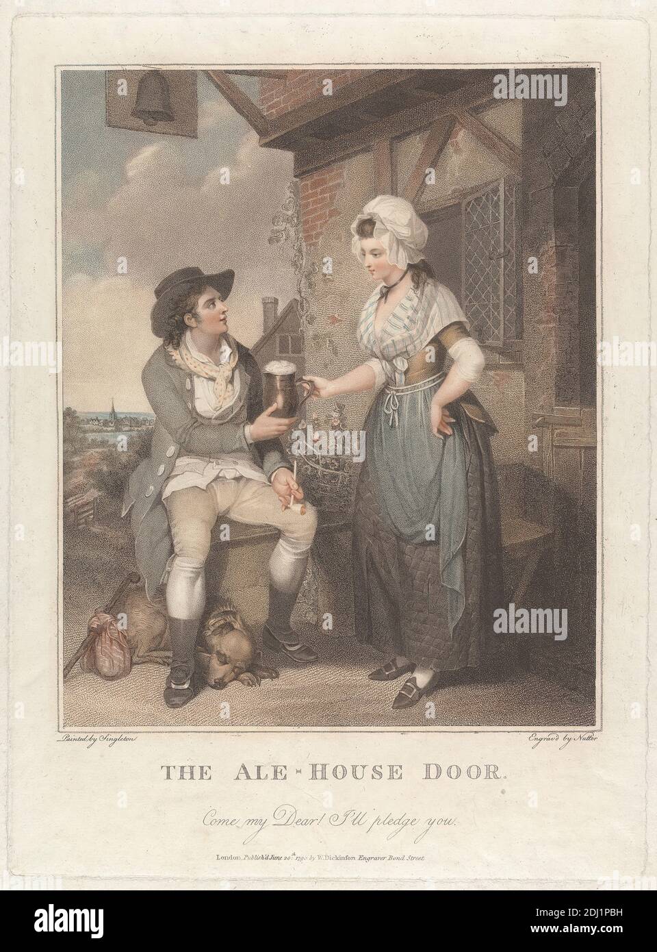 La porte d'Ale-House, 'venez mon cher! Je vous promets!', William Nutter, 1754–1802, britannique, d'après Henry Singleton, 1766–1839, britannique, 1790, en pointillé, imprimé en couleurs, feuille: 15 5/8 x 11 1/2in. (39.7 x 29,2 cm Banque D'Images