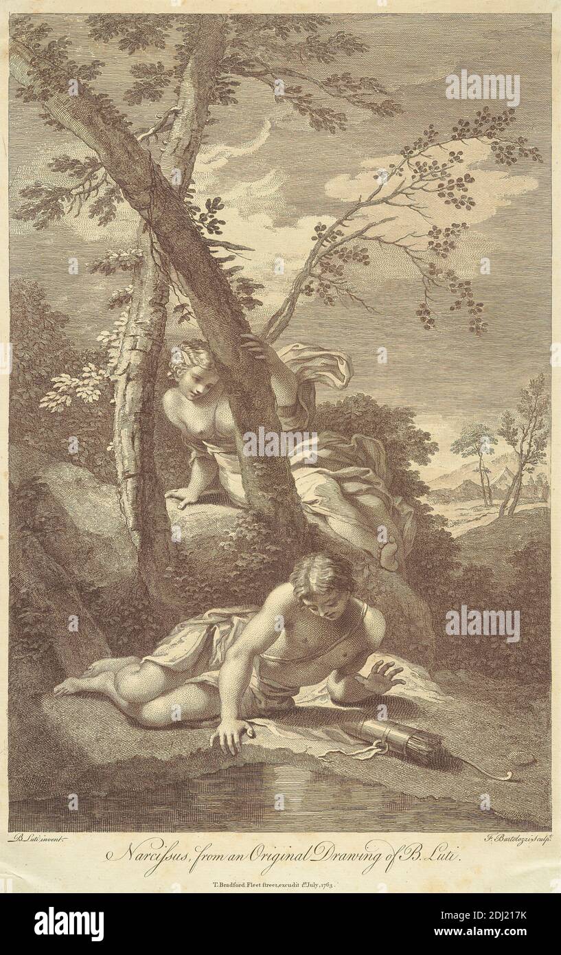 Narcisse, Francesco Bartolozzi RA, 1728–1815, italien, actif en Grande-Bretagne (1764–99), après Benedetto Luti, 1666–1724, italien, 1763, gravure Banque D'Images